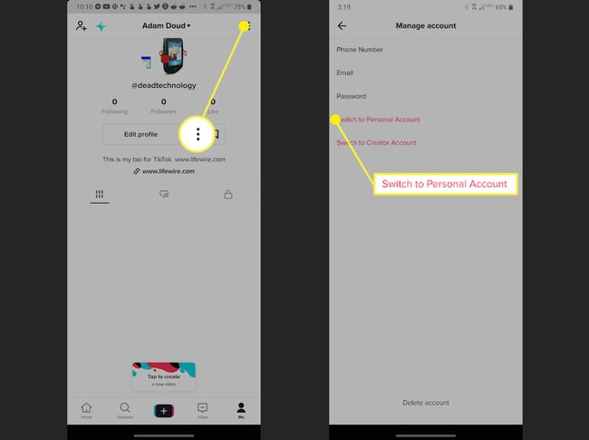 How to switch back to a personal account on TikTok.