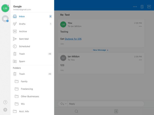 Folder view in Outlook for iOS.