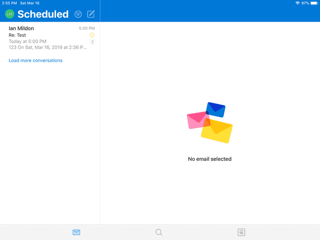 A scheduled email within Outlook for iOS.