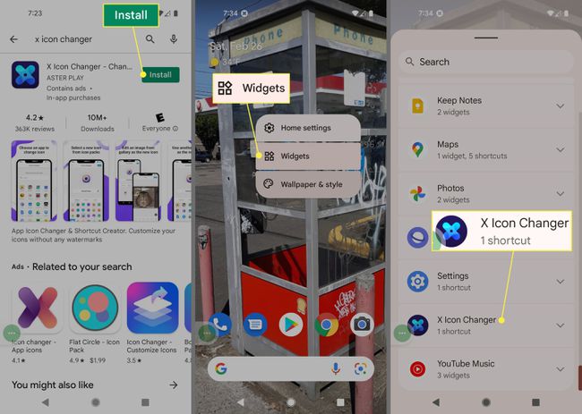 Install, Widgets and X Icon Changer in Android