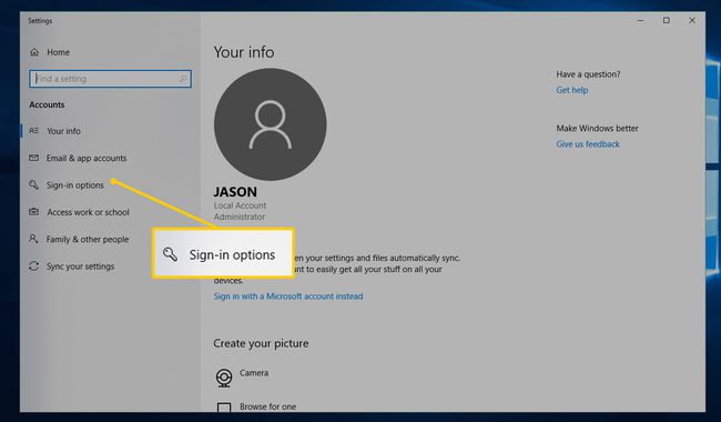 Sign-in options in Settings