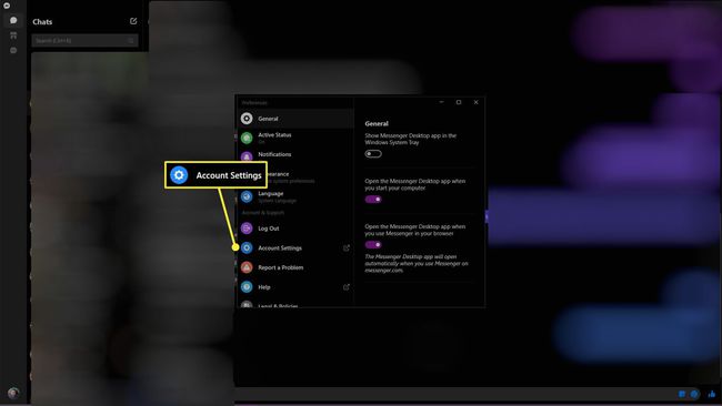 Account Settings in the Facebook Messenger Desktop app.