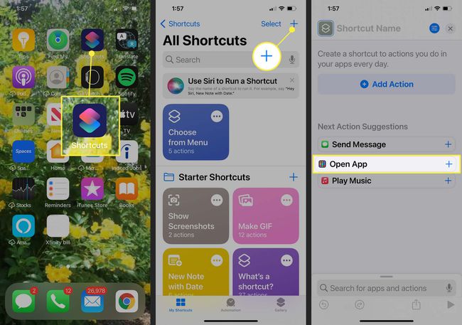 Selecting app shortcut on iPhone