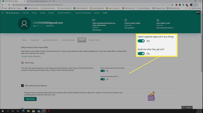 Screenshot of Spending controls in Microsoft Family Safety.
