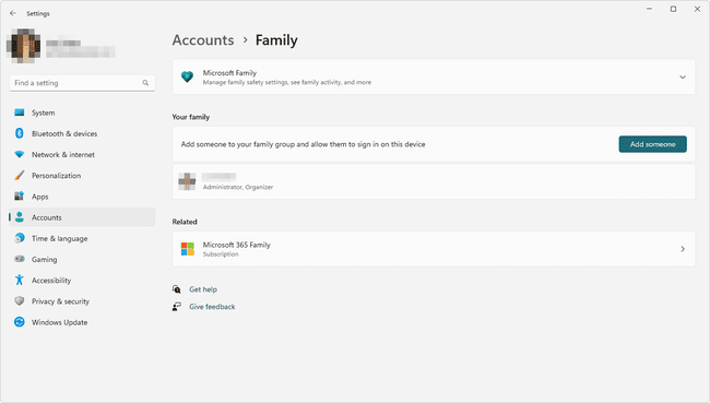 Family settings for Windows 11