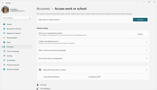 Access work or school settings in Windows 11