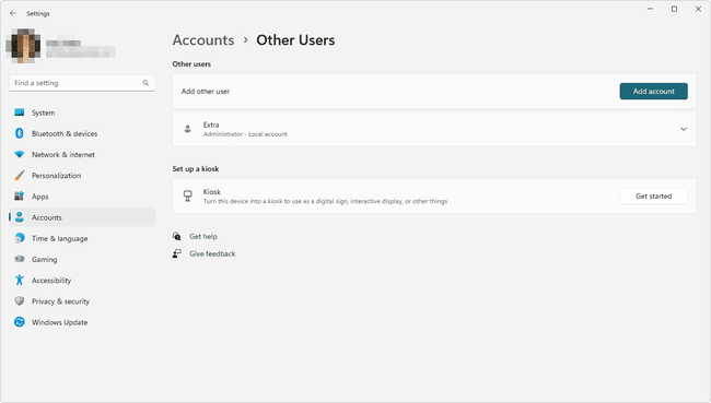 Other Users account settings in Windows 11