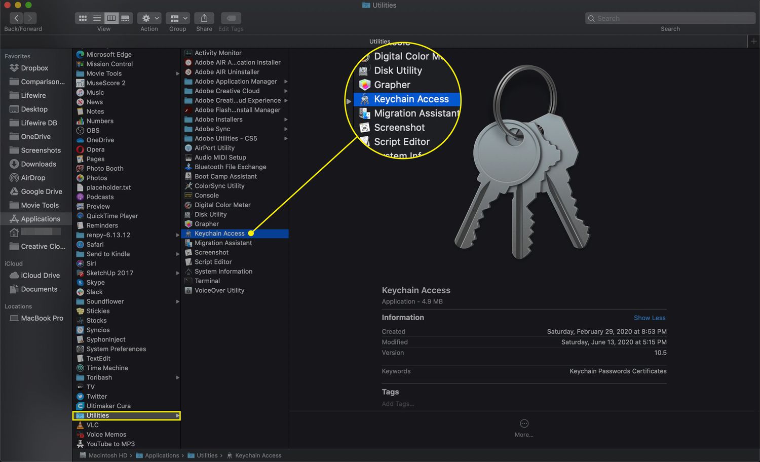 The Keychain Access app in macOS