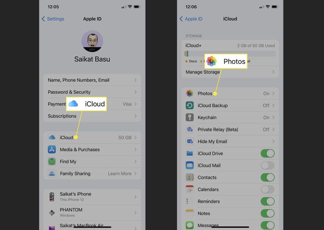 iCloud and Photos in iPhone settings