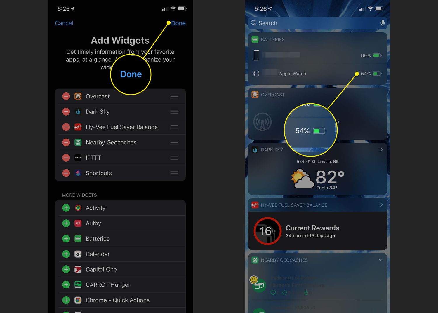 The Done command and Apple Watch battery widget