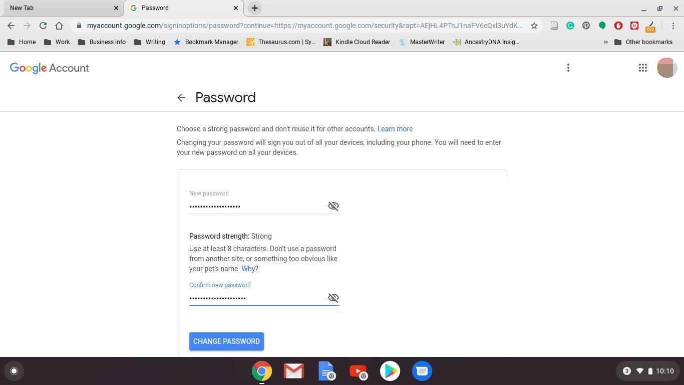 Changing password in Google Chrome for Chromebook.