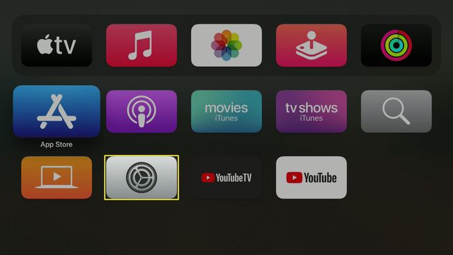 The Settings app highlighted on Apple TV.