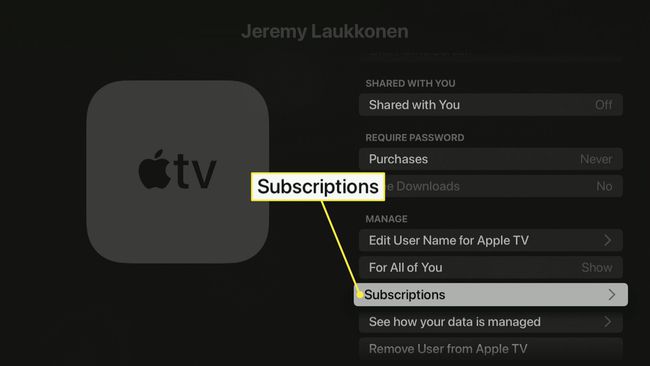 Subscriptions highlighted on Apple TV.