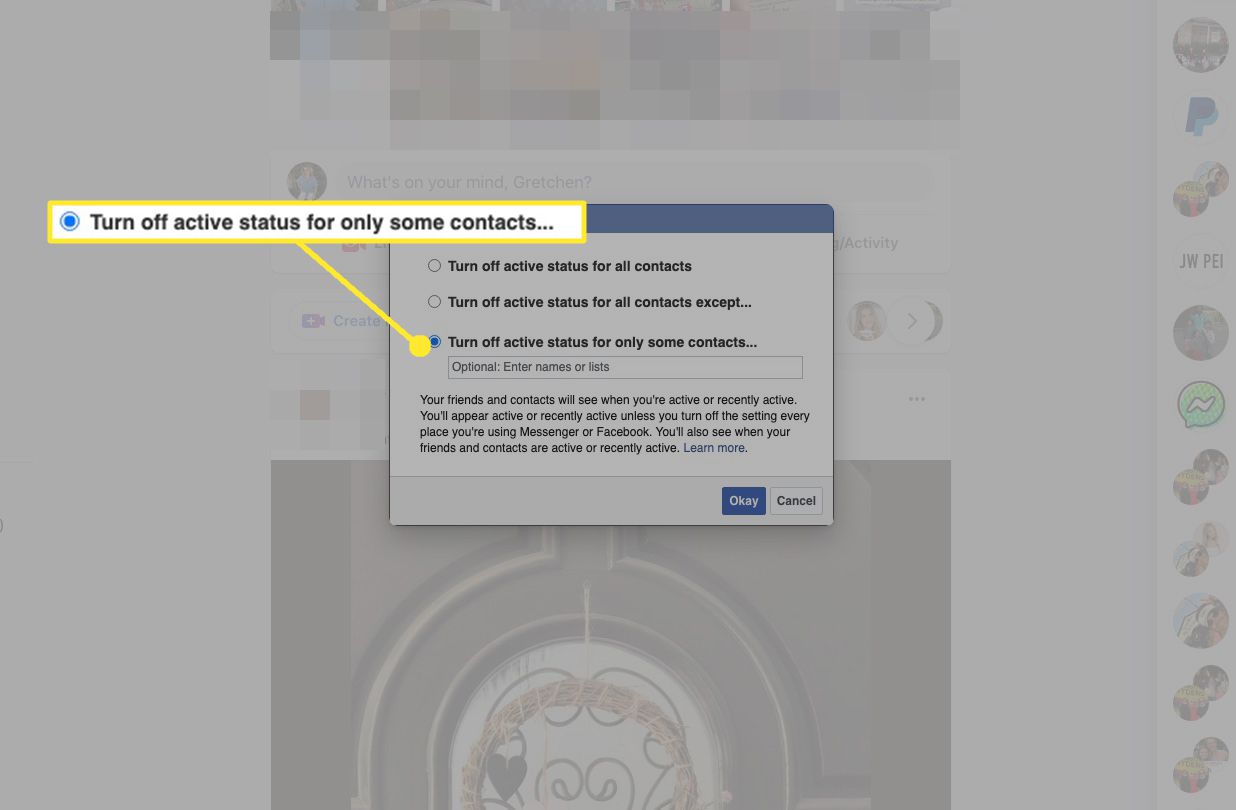 Choose Turn off Active Status for Only Some Contacts if there are just a few people you don’t want to know you’re on Facebook. 