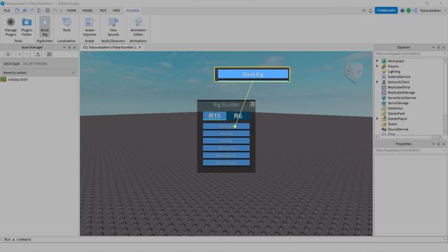 Block Rig highlighted in Roblox Studio.