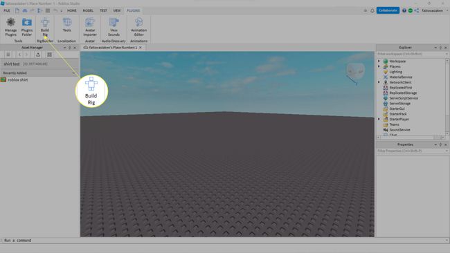 Build Rig highlighted in Roblox Studio.