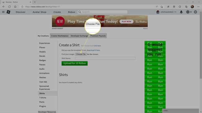 Choose File highlighted on the Roblox website.