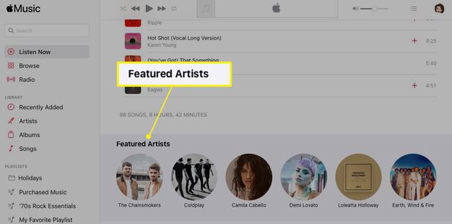 Select a Replay and scroll to the bottom to see the Featured Artists for those songs