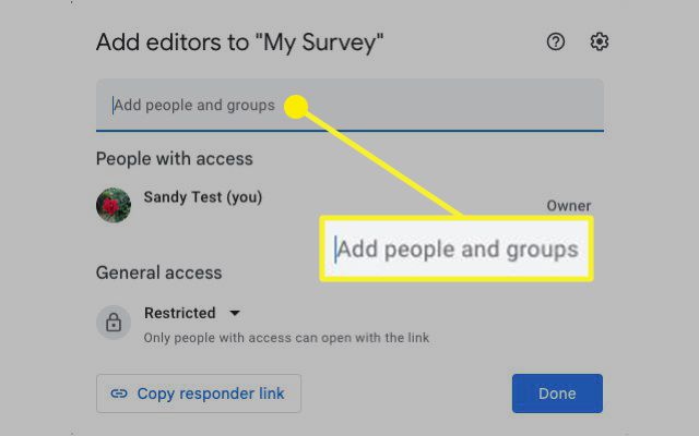 Add people and groups box for the email addresses