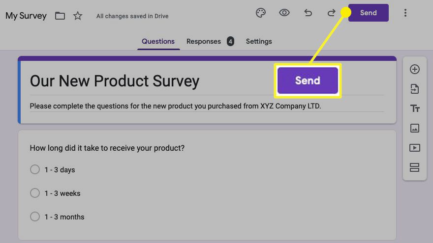 Send button at the top of Google Forms