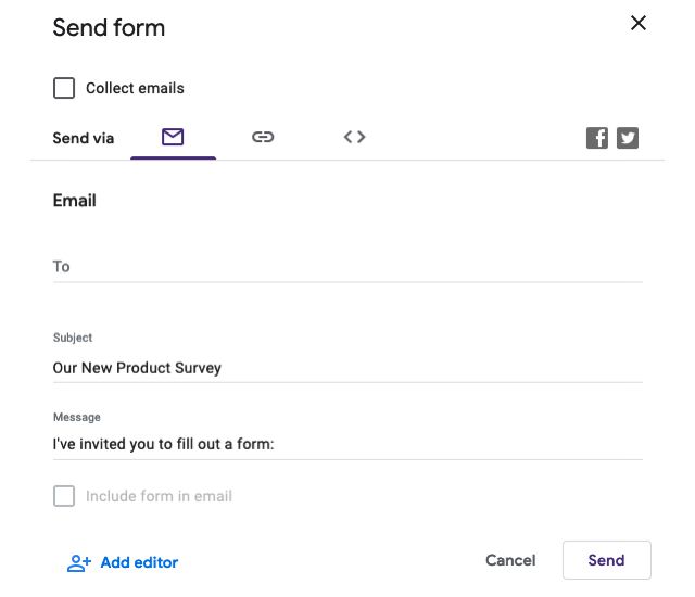 Send via email box in Google Forms