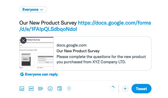 Tweet for sharing a Google Form