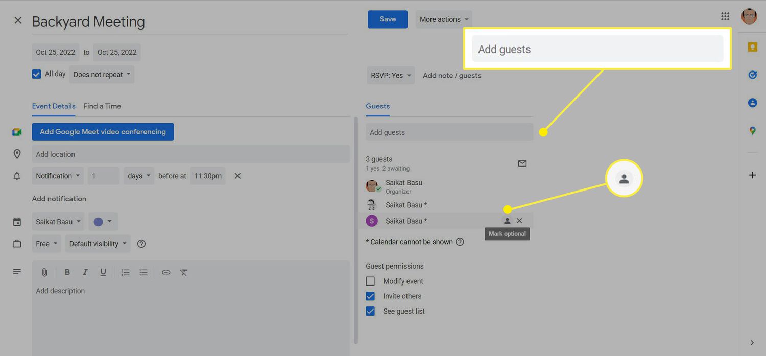 Mark a guest as optional in Google Calendar
