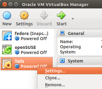 virtualbox settings