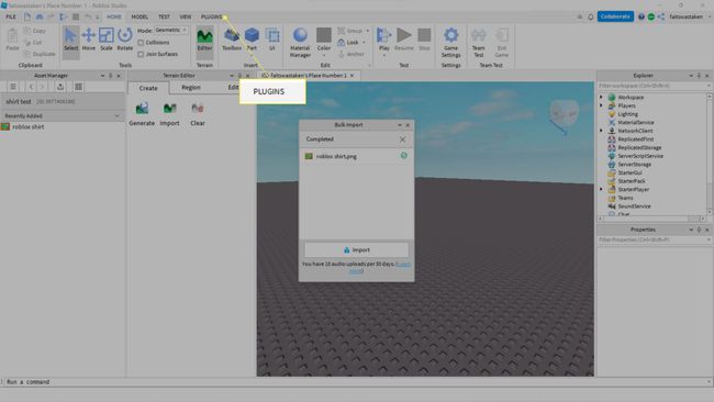 Plugins highlighted in Roblox Studio.