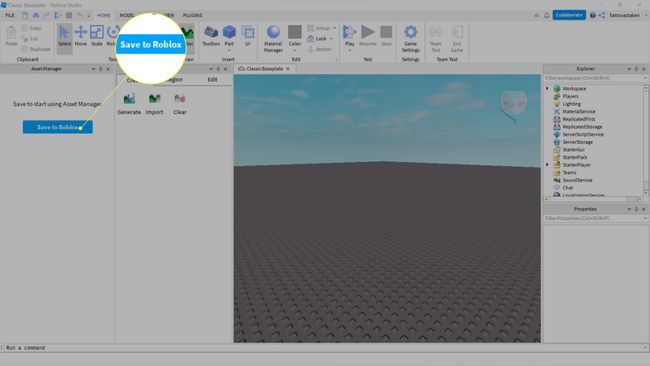 Save to Roblox highlighted in Roblox Studio.