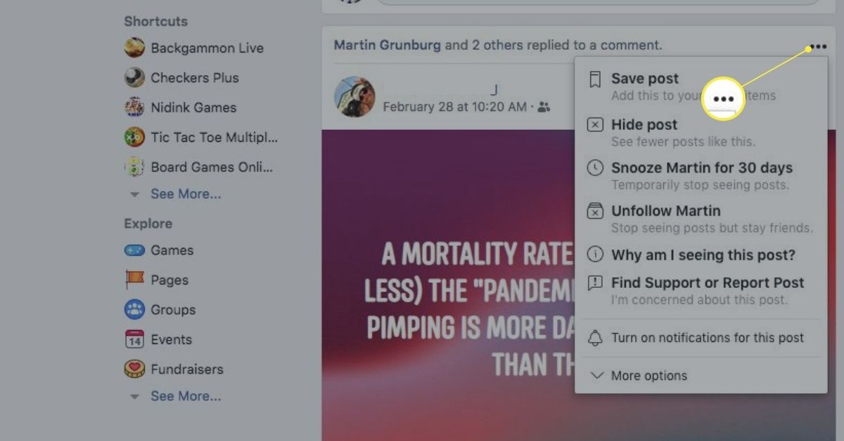 Three-dot menu on Facebook post