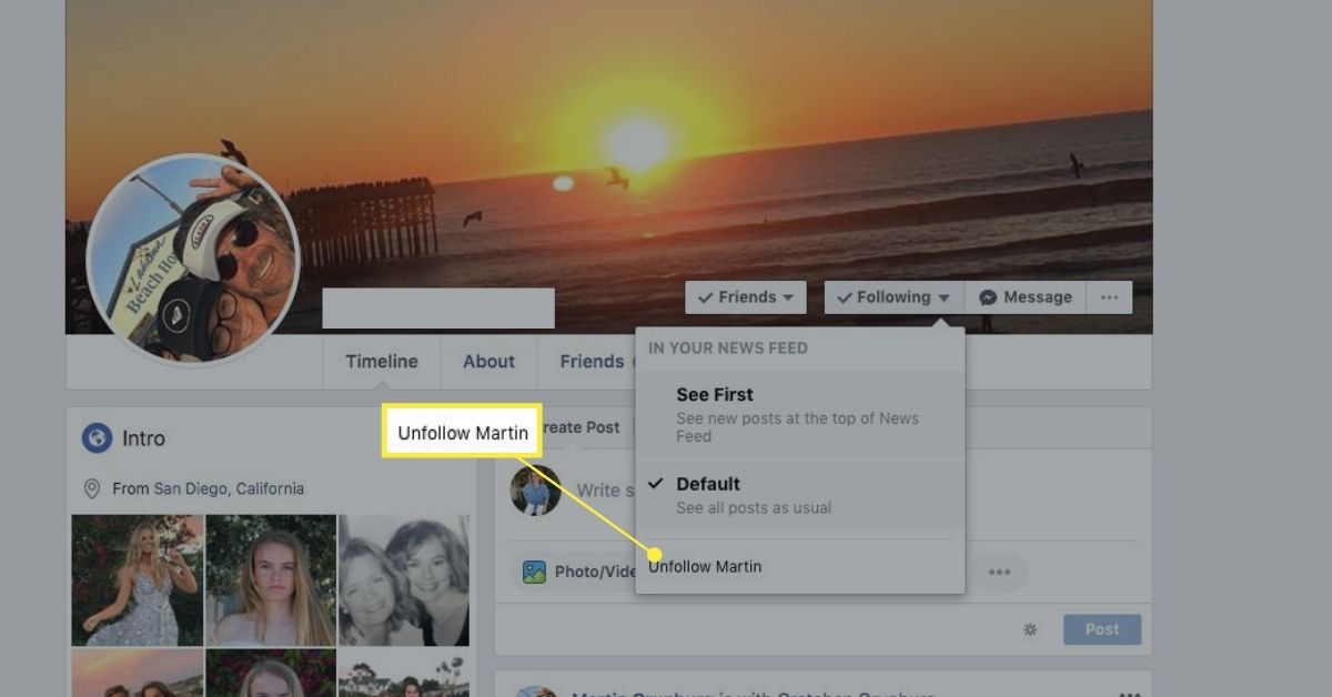 Unfollow option on Following menu in Facebook