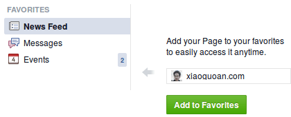 facebook page add to favorites