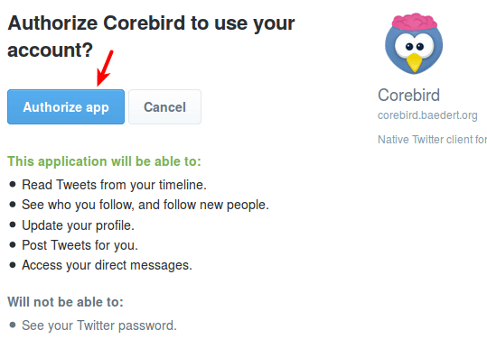 authorize corebird to use your twitter account