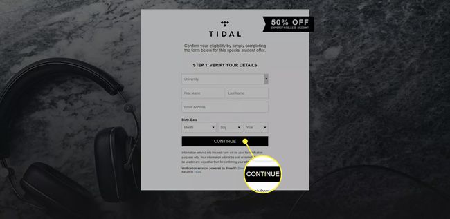 The Tidal student discount form