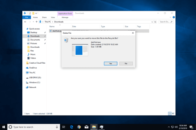 Screenshot showing how to delete dasHost.exe in Windows 10