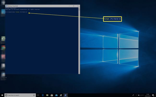 Windows 10 Powershell with format code typed in