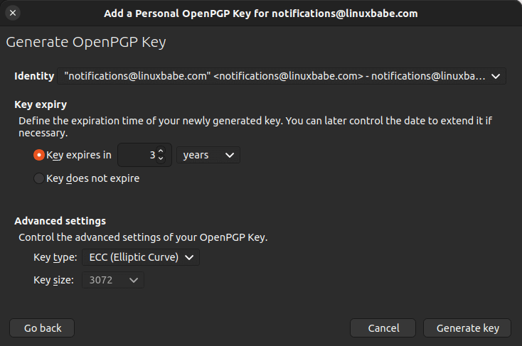 thunderbird generate openpgp key