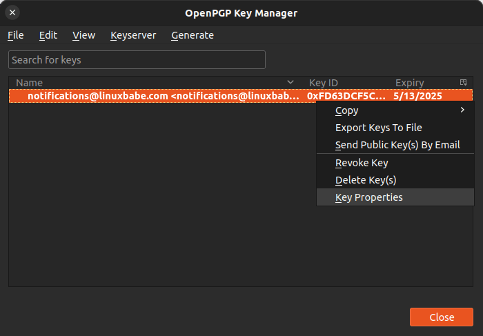 thunderbird openpgp key property