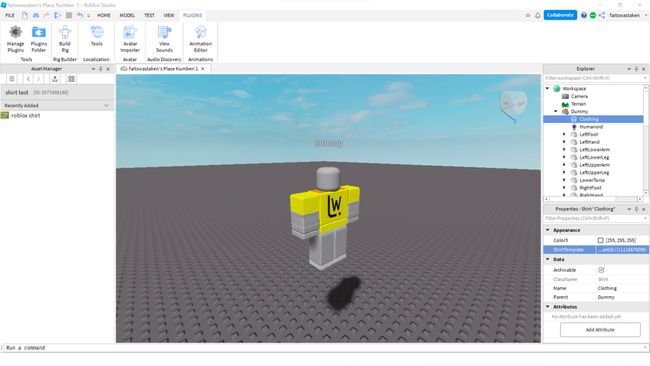 A custom Roblox shirt displayed in Roblox Studio.