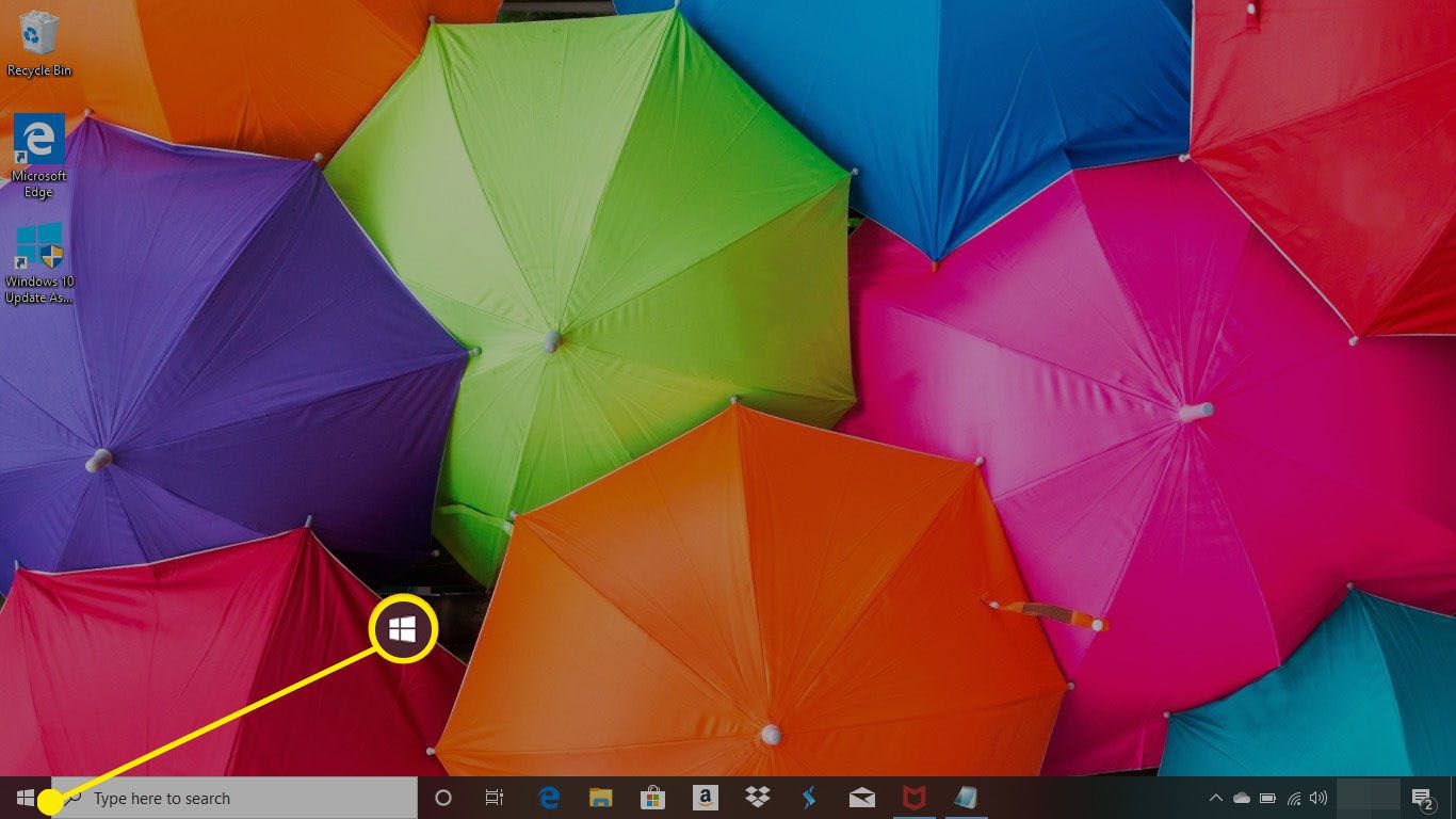 A Windows 10 desktop with the Start menu highlighted