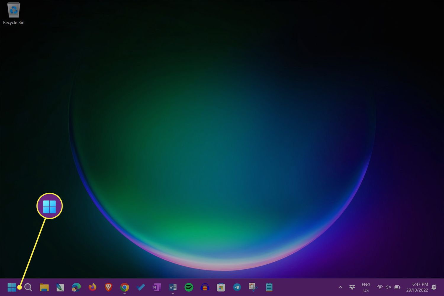 Windows Start in the Windows 11 taskbar