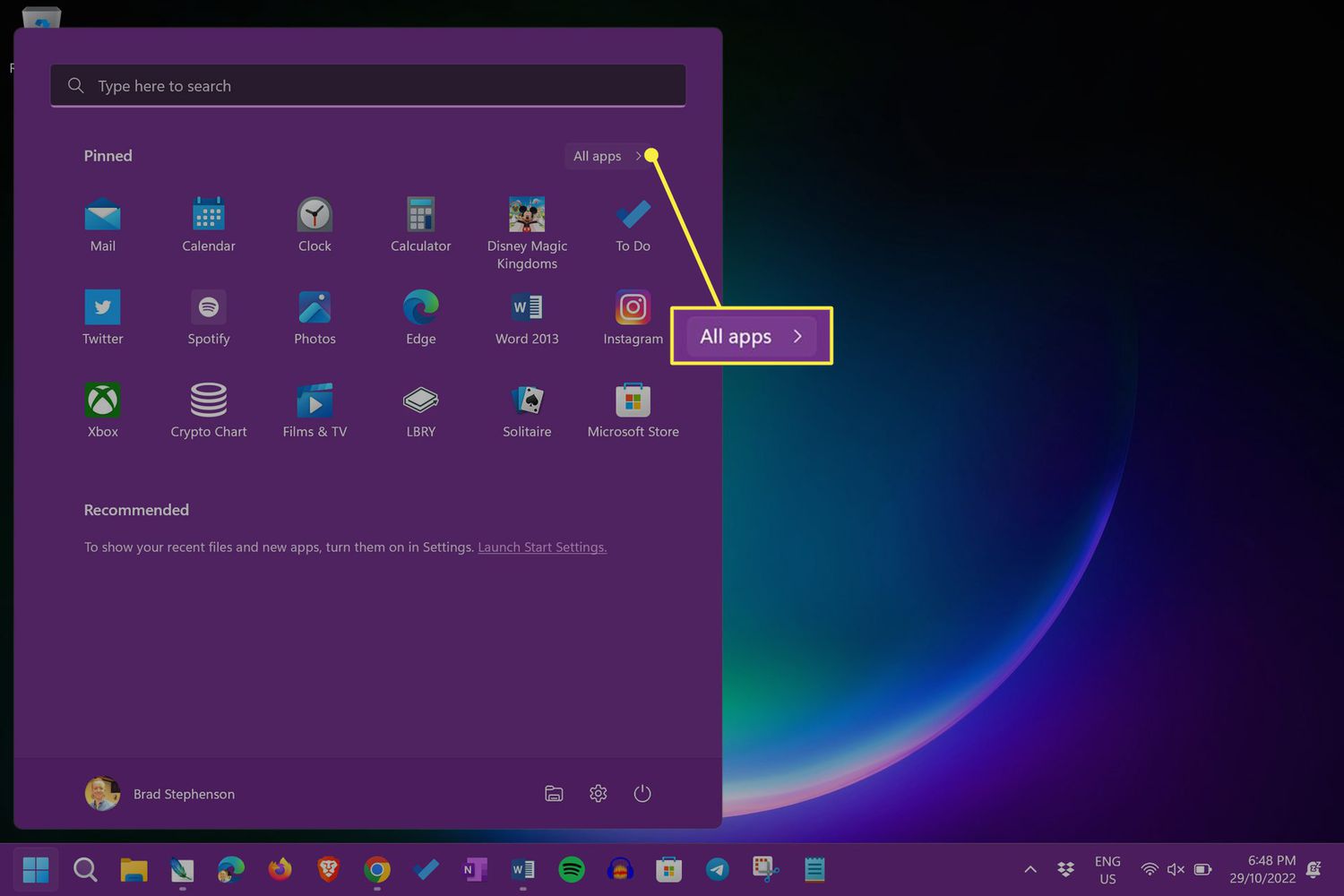 All Apps in the Windows 11 Start menu