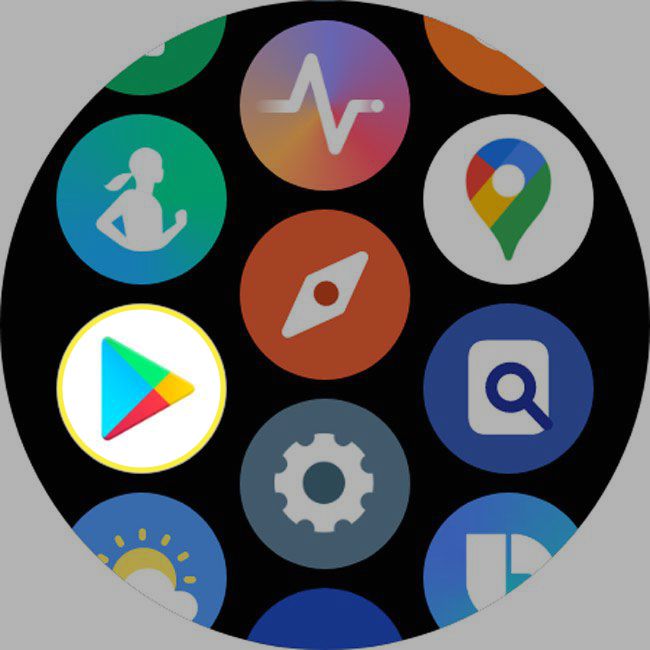 The Google Play Store icon highlighted on a Galaxy watch