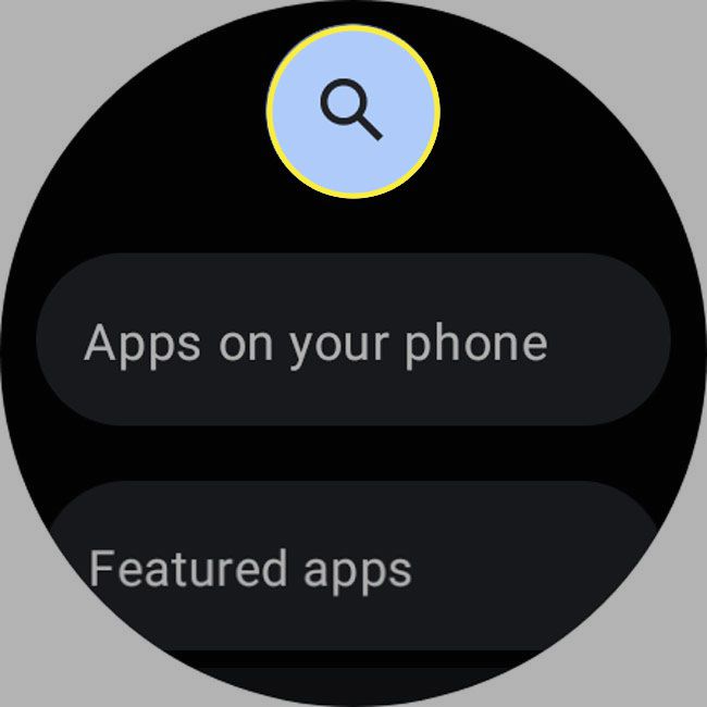 The magnifying glass highlighted on a Galaxy watch