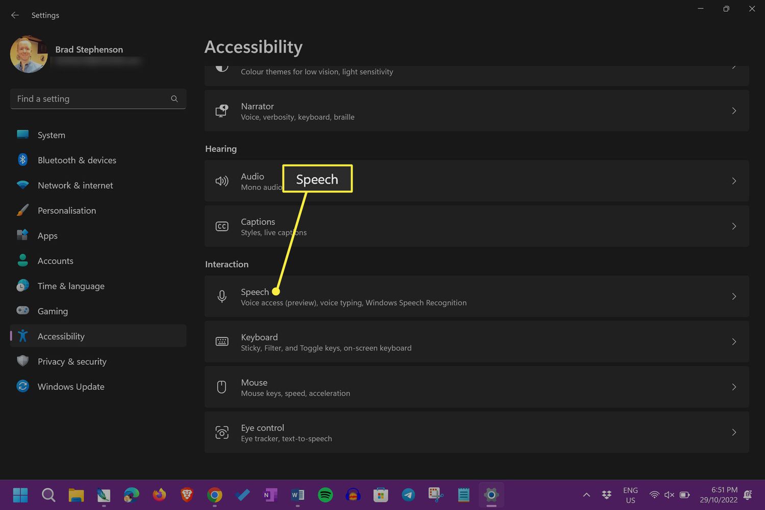 Speech in the Windows 11 Settings app