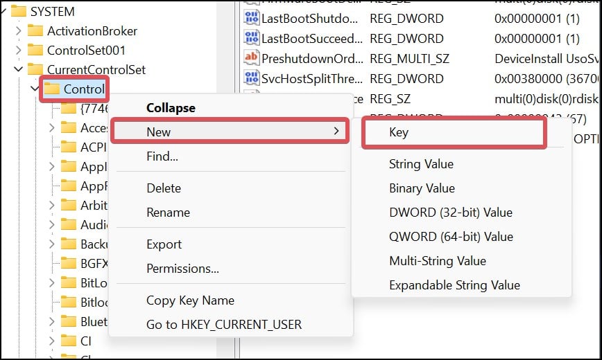 Add new key to registry