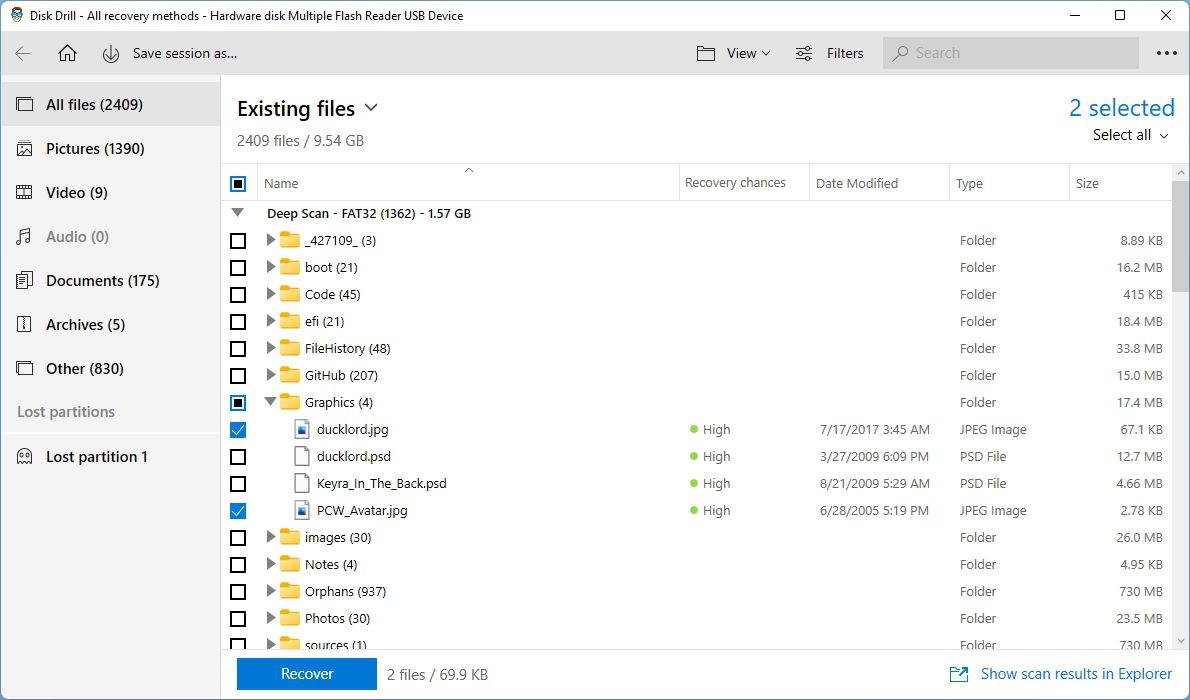 Disk Drill File Selection