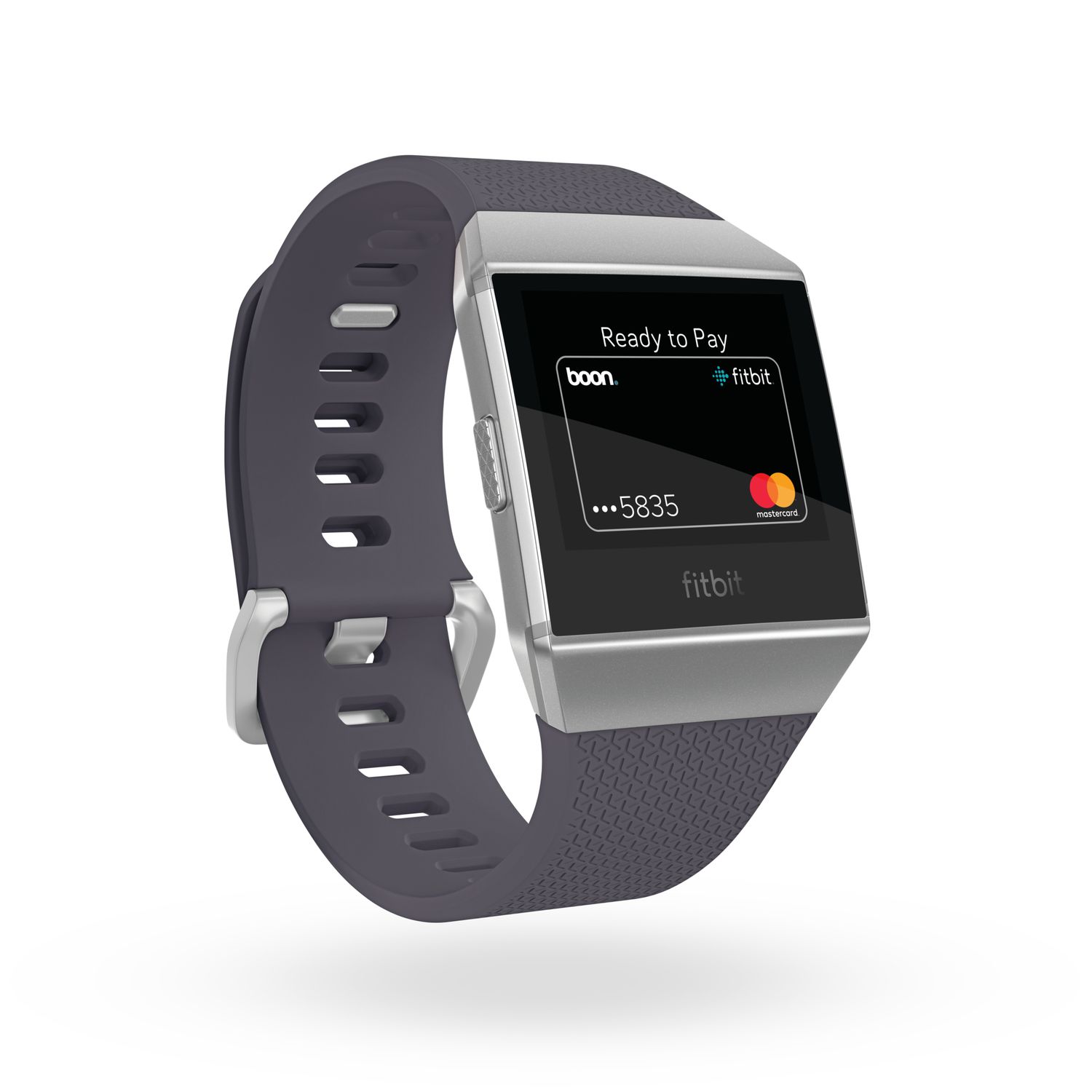 Fitbit Ionic smartwatch showing payment screen.