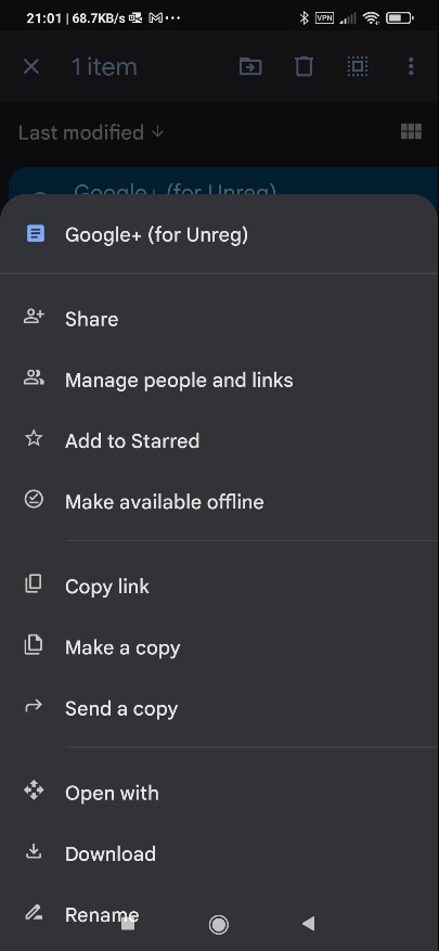 Google Drive File Selection Three Dot Menu